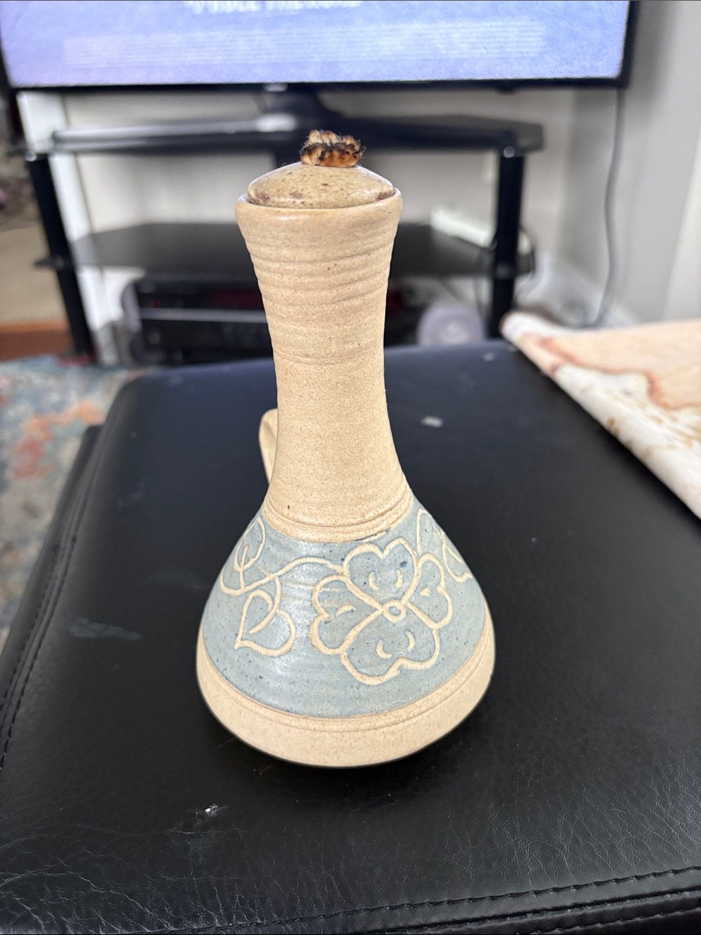 Vintage Studio Art Pottery Oil Lamp Kerosene Or Whale  Oil